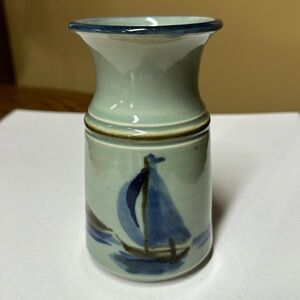 Sold
Pottery Vase with Sailboat Artist Signed 6” tall